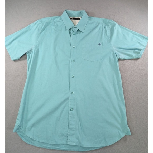 Volcom Other - Volcom‎ X-Factor Solid Button Down Shirt Mens Medium Teal Stretch Short Sleeve
